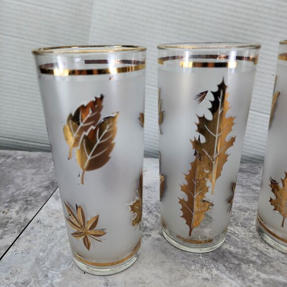 Libbey Golden Foliage 12oz Flat Tumbler set of 4 Autumn Fall Leaves Frosted - Picture 4 of 9